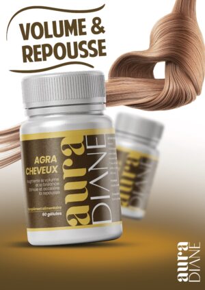 Complément alimentaire Aura Diane AGRA Cheveux pour le volume, la brillance et la repousse des cheveux Aura Diane AGRA Cheveux Biotine 5mg - Augmente volume, brillance, stimule repousse, 500g poudre de chocolat