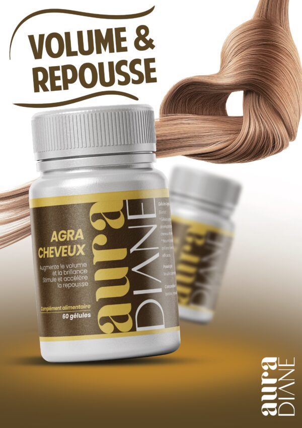 Aura Diane AGRA Cheveux Biotine 5mg - Augmente volume, brillance, stimule repousse, 500g poudre de chocolat